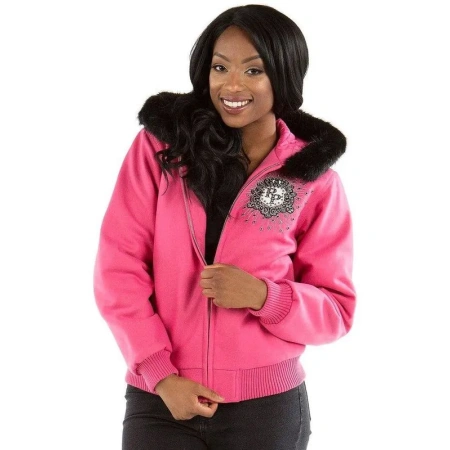 Pelle Pelle Ladies Hooded Pink Crest Jacket