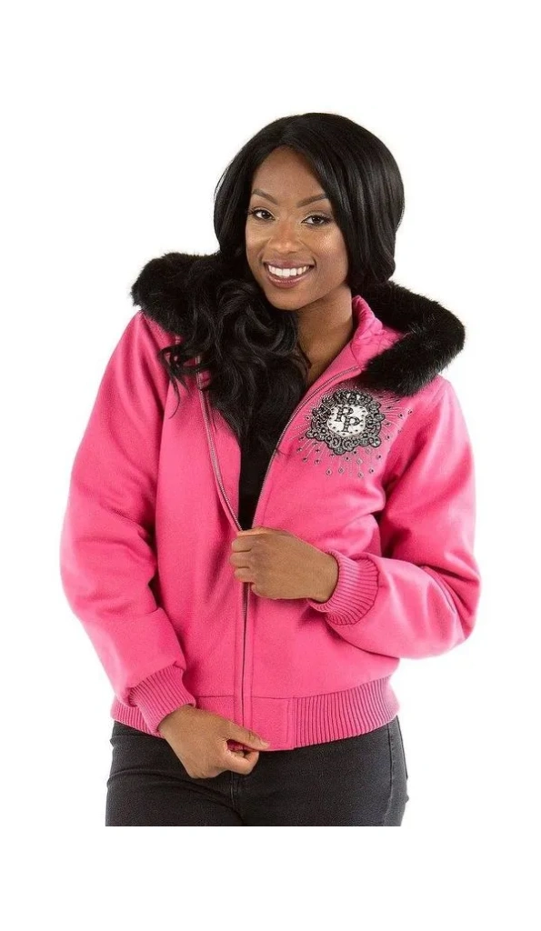 Exclusive Pelle Pelle Ladies Hooded Pink Crest Jacket