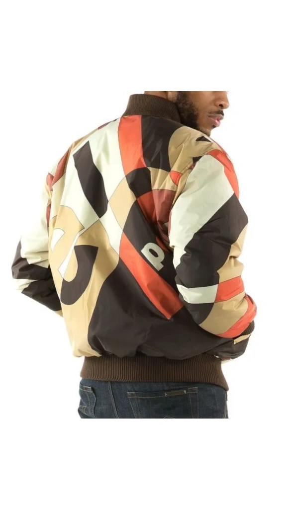 Bold Pelle Pelle Brown Bomber Jacket With Abstract Pattern