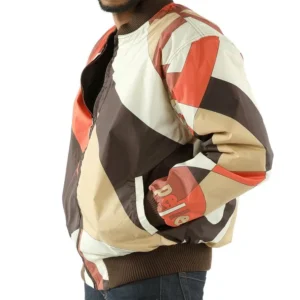 Bold Pelle Pelle Brown Bomber Jacket With Abstract Pattern view 2