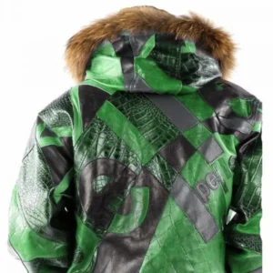 Bold Pelle Pelle Green Leather Jacket | Abstract Pattern Jacket