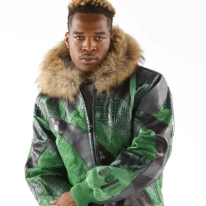 Bold Pelle Pelle Green Leather Jacket | Abstract Pattern Jacket view 2