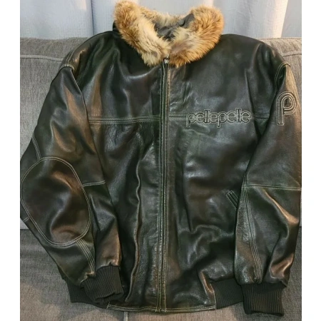 Pelle Pelle Leather Jacket | Black Fur Hooded view 2