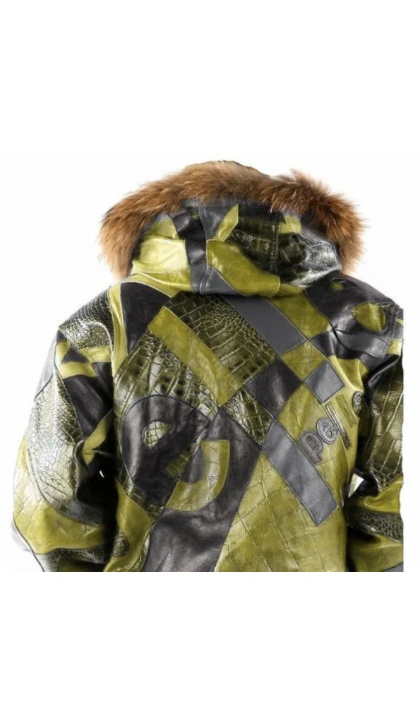Artistic Pelle Pelle Leather Olive Jacket | Abstract Pattern