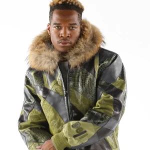 Artistic Pelle Pelle Leather Olive Jacket | Abstract Pattern view 2