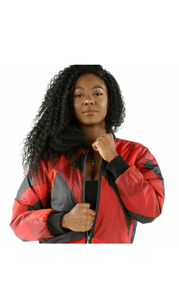 Bold Pelle Pelle Red Bomber Jacket | Abstract Pattern