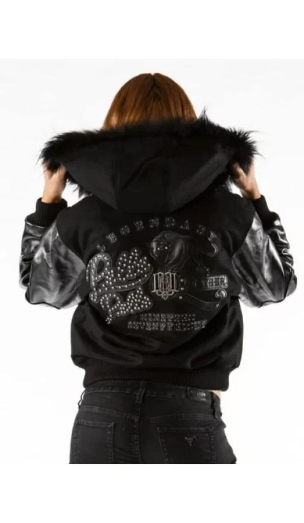 Black Fur Wool Hooded Jacket Pelle Pelle Store