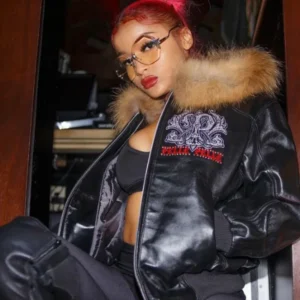 Stunning Black Fur Hooded Leather Jacket Pelle Pelle Store