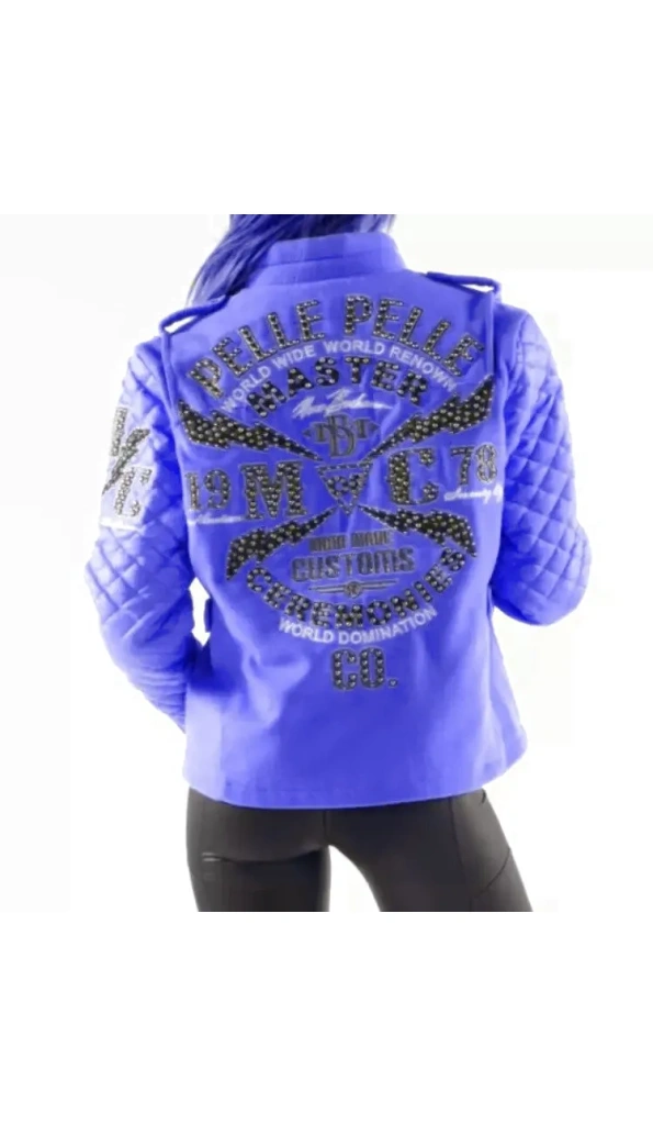 MC Studded Blue Varsity Jacket Pelle Pelle Store