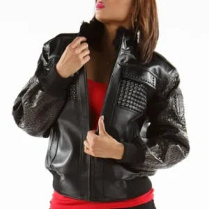 Glowing Black Leather Jacket MB Bomber