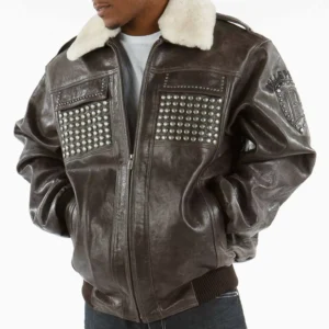 Pelle Pelle Dark Brown Studded Jacket | Pelle Pelle Store view 2