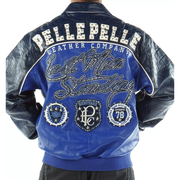 pelle pelle standing blue leather jacket, pelle pelle store, pelle pelle jacket, blue leather jacket