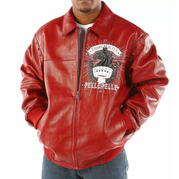 pelle pelle red studded leather jacket, pelle pelle store, pelle pelle jacket, red leather jacket
