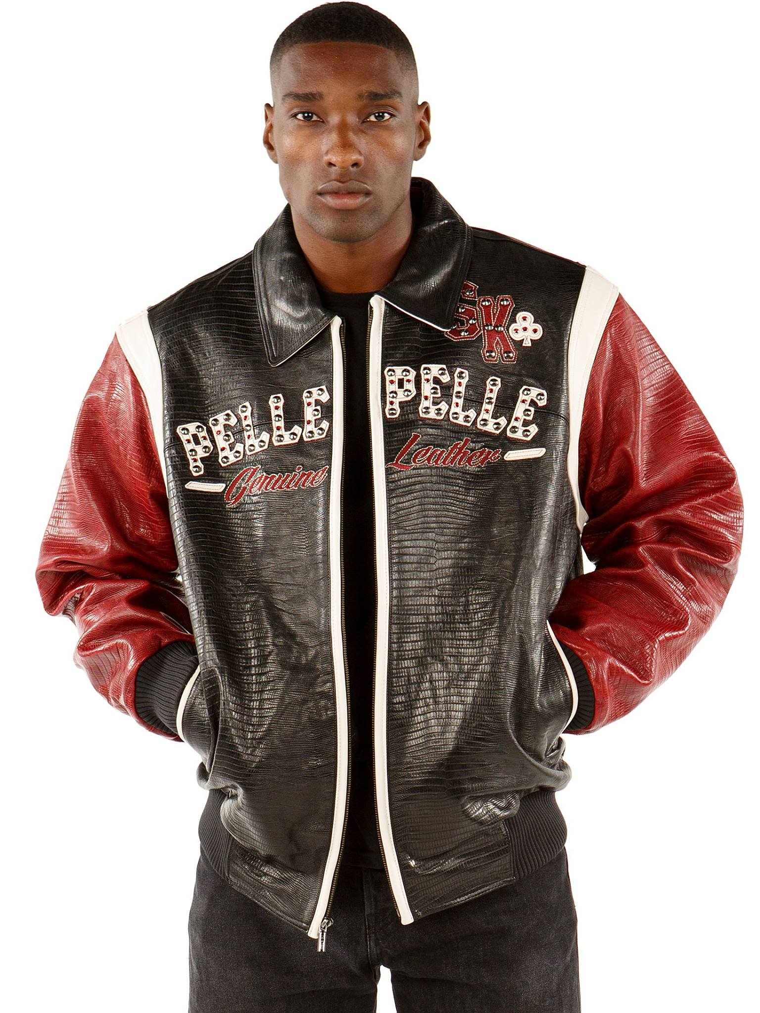 pelle pelle street kings leather jacket, pelle pelle store,black and maroon leather