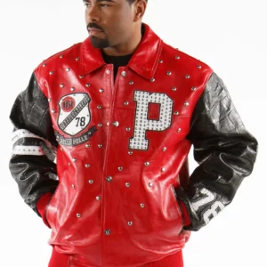 Pelle Pelle Studded Letterman Red Jacket view 2