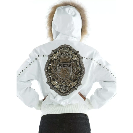 pelle pelle white hooded studded jacket, pelle pelle store, pelle pelle jacket, white leather jacket