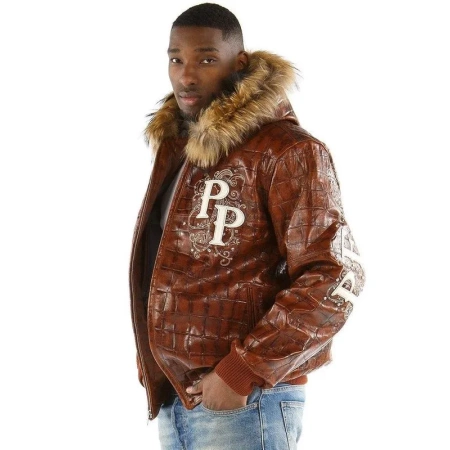 Pelle Pelle Crocodile Hooded Brown Jacket view 2