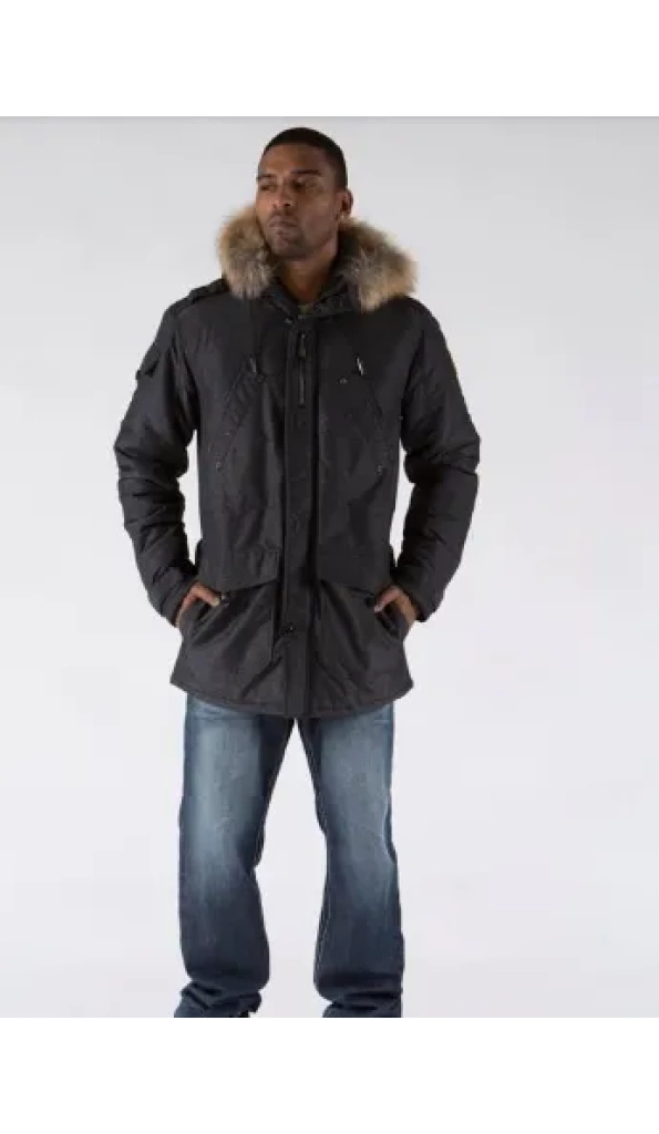 Pelle Pelle Fur Hooded Denim Long Coat