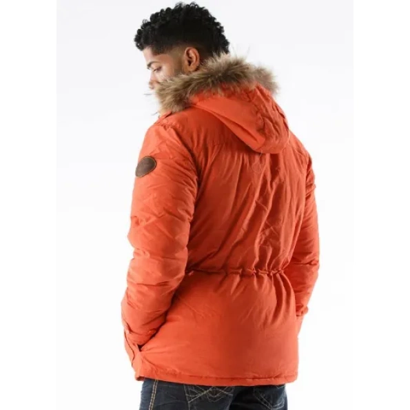 pelle pelle fur hooded orange jacket, pelle pelle store, pelle pelle jacket, orange hooded jacket