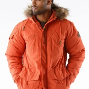 Pelle Pelle Fur Hooded Orange Jacket view 1