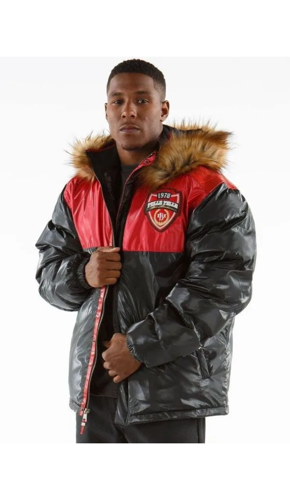 Pelle Pelle Gray And Red Puffer Hooded Coat