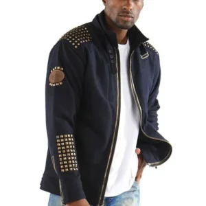 Pelle Pelle Navy Blue Stand Up Collar Jacket