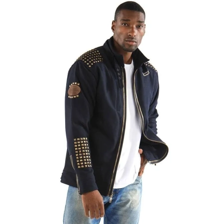 Pelle Pelle Navy Blue Stand Up Collar Jacket