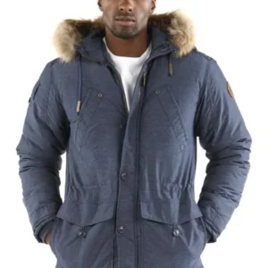 Pelle Pelle Navy Blue Fur Hooded Wool Jacket