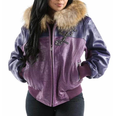 Pelle Pelle Purple Hooded Script Leather Jacket view 2