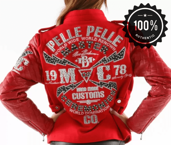 Pelle Pelle Red Studded Varsity Jacket