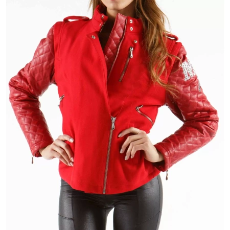 Pelle Pelle Red Studded Varsity Jacket