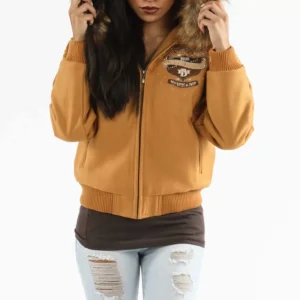 Yellow Pelle Pelle Fur Hood Wool Jacket view 2