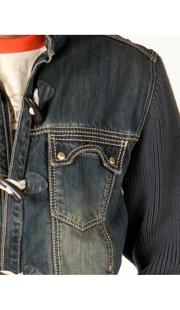 Bold Pelle Pelle Blue Jeans Jacket With Gray Sleeves