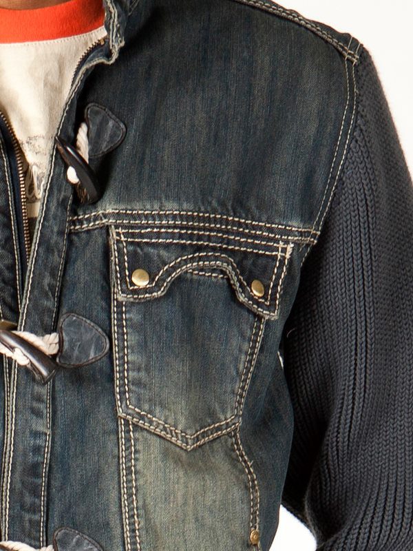 Bold Pelle Pelle Blue Jeans Jacket With Gray Sleeves