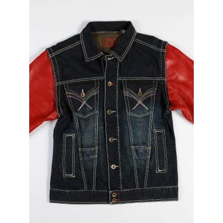 Exclusive Pelle Pelle Black Jeans Jacket With Red Leather Sleeves view 4