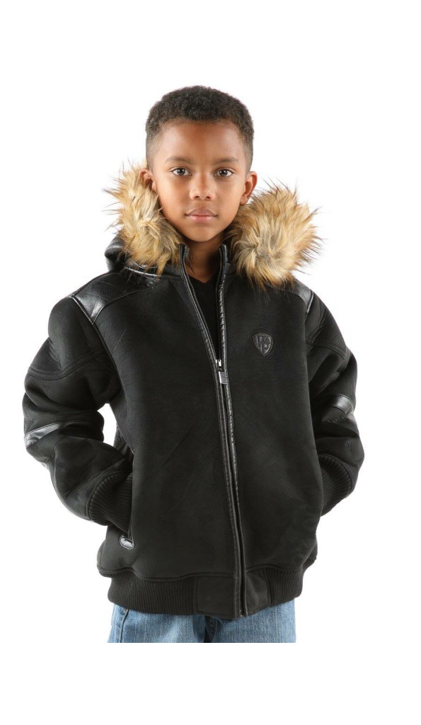 Kids Pelle Pelle Black Fur Hood Wool Jacket