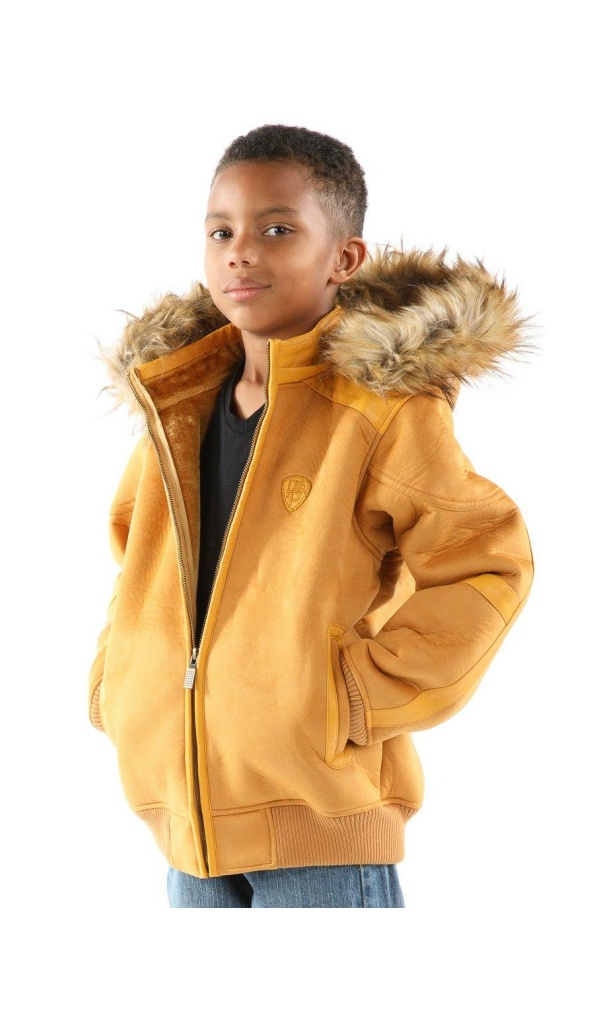 Pelle Pelle Yellow Kids Fur Hood Wool Jacket