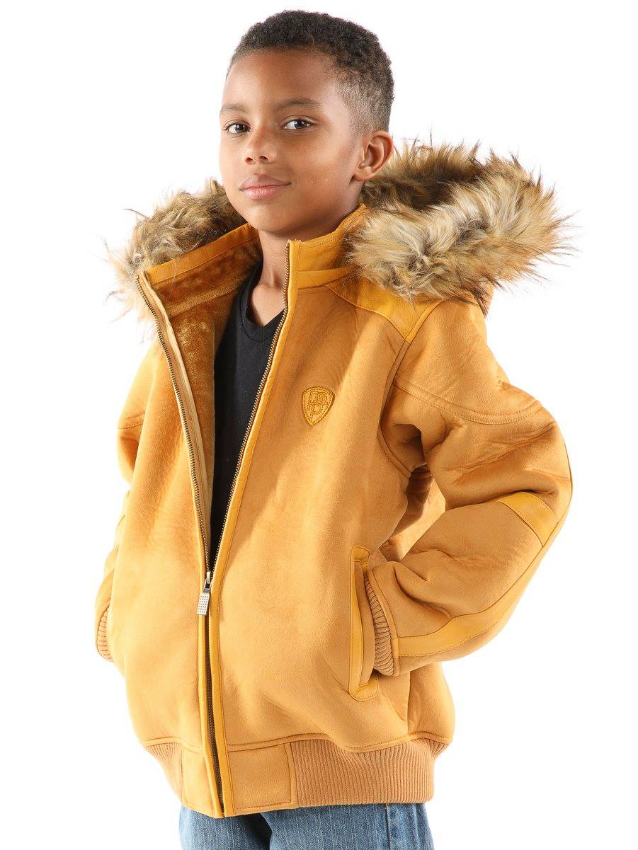 Pelle Pelle Yellow Kids Fur Hood Wool Jacket