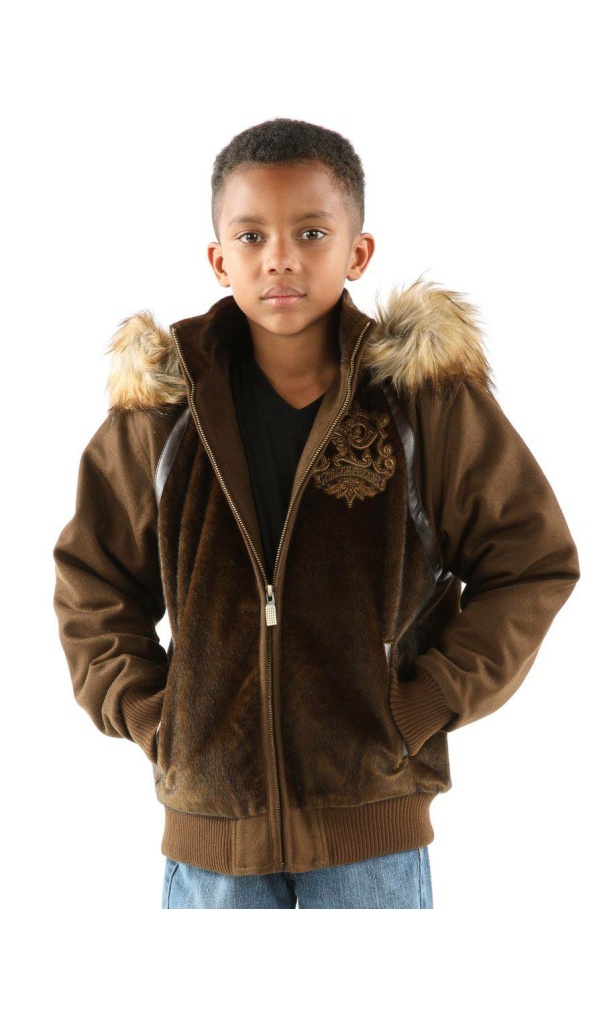 Pelle Pelle Kids Brown Hooded Wool Jacket