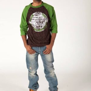 Bold Pelle Pelle Brown T Shirt with Green Sleeves view 1