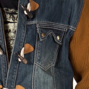 Authentic Pelle Pelle jeans jacket with brown sleeves view 3
