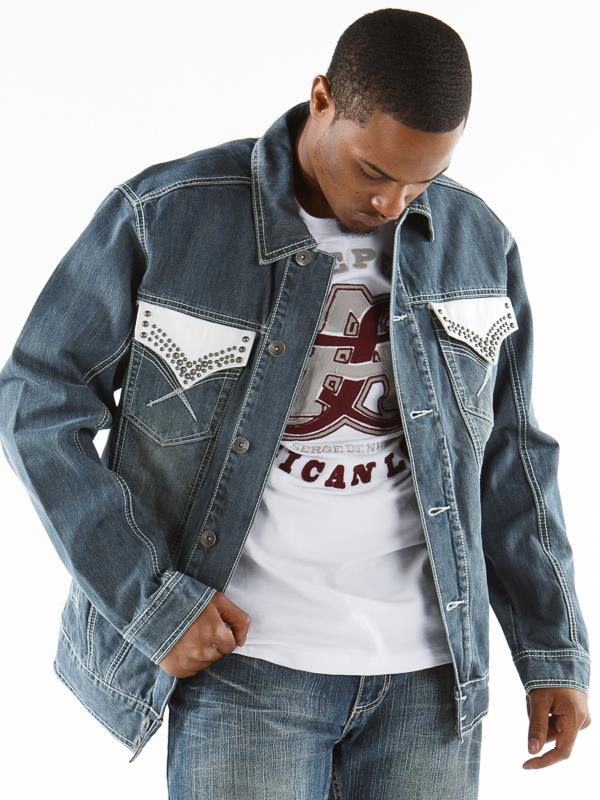 Exclusive Pelle Pelle blue Jeans Jacket With White Pocket