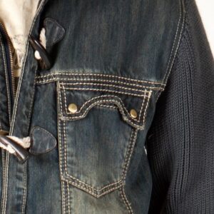 Bold Pelle Pelle Blue Jeans Jacket With Gray Sleeves view 4