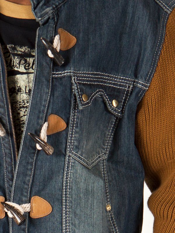 Authentic Pelle Pelle jeans jacket with brown sleeves view 2