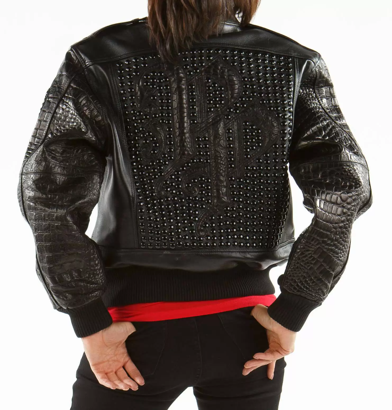 Black Pelle Pelle Bomber Fur Studded Jacket view 2