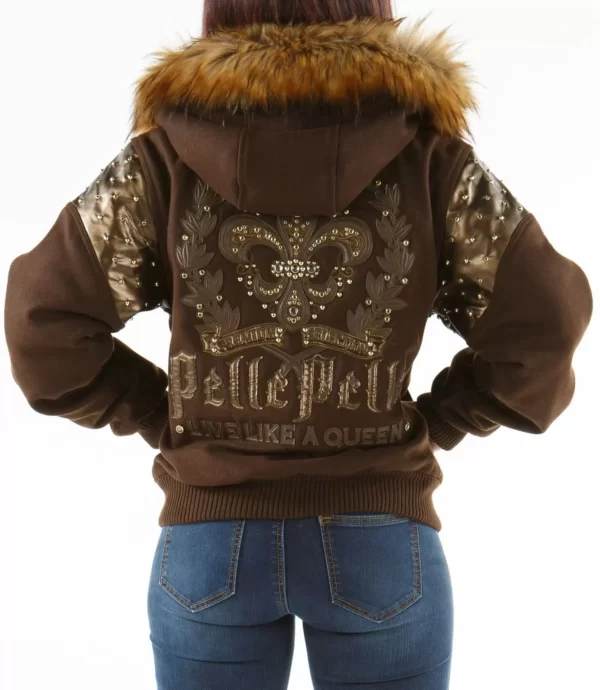 Brown Fur Hood Pelle Pelle Wool Jacket