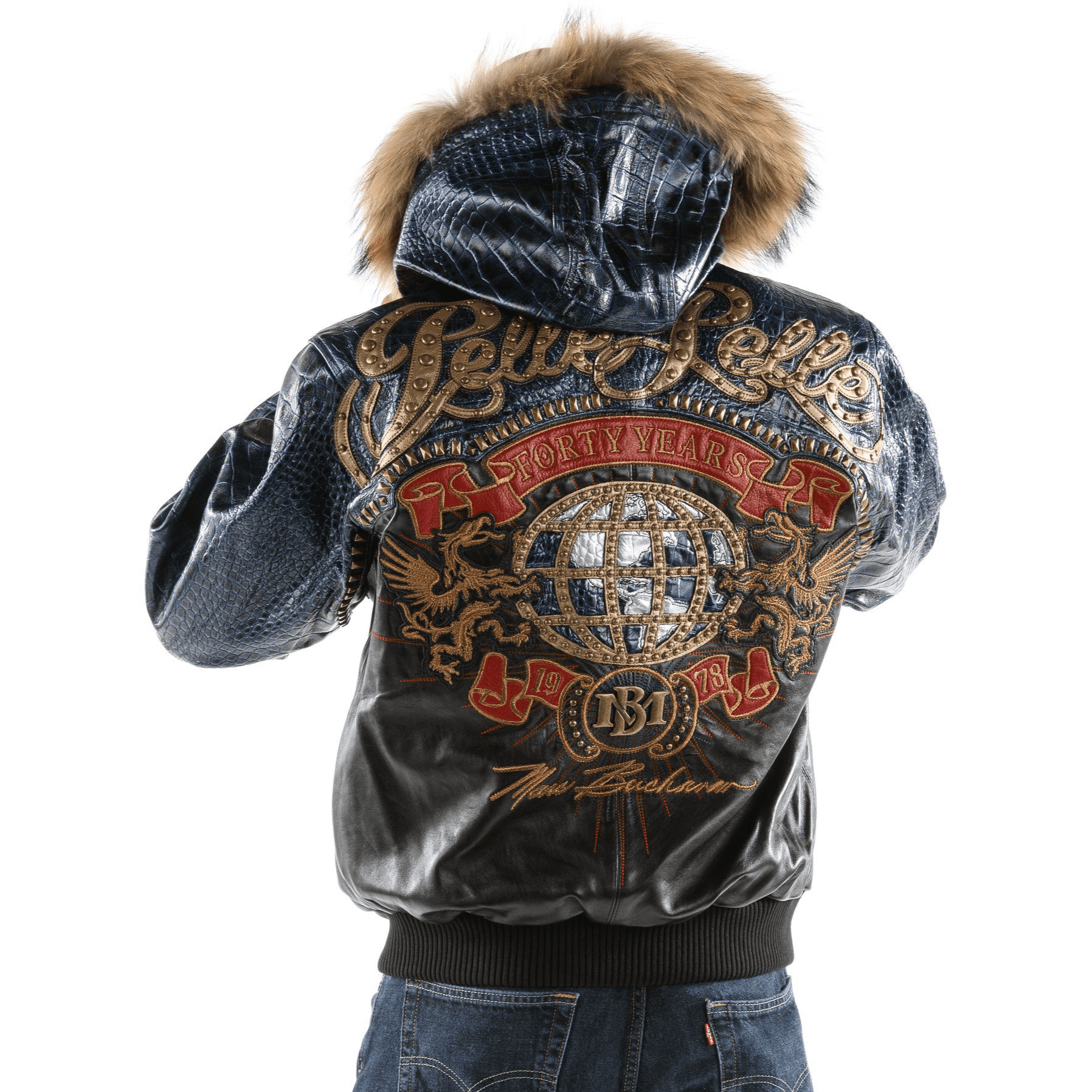 Forty Years Pelle Pelle Black And Blue MB Leather Jacket