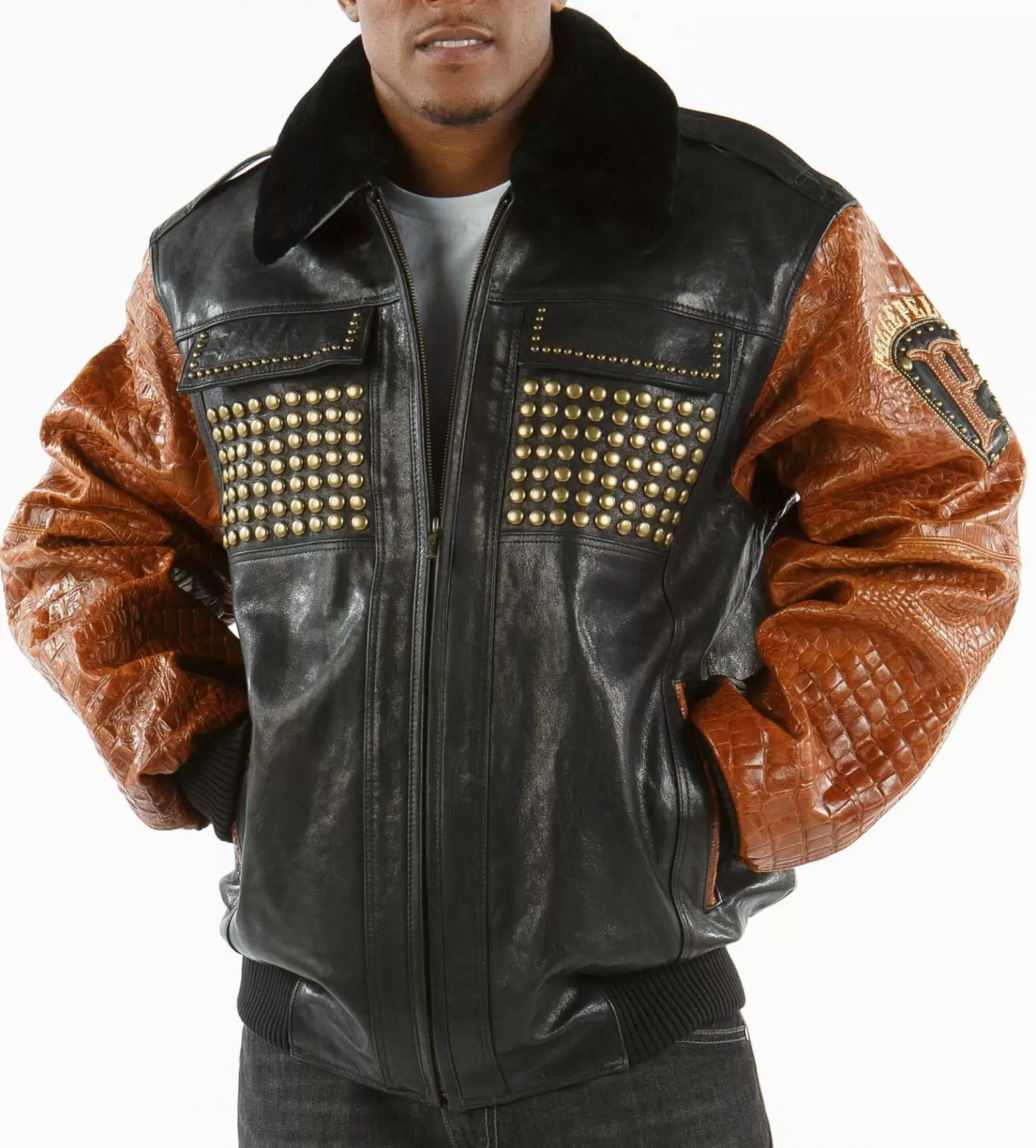 MB Pelle Pelle Black Brown Studded Jacket