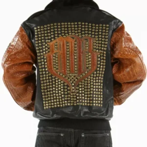 MB Pelle Pelle Black Brown Studded Jacket view 2