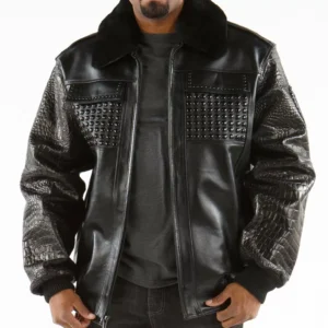 Pelle Pelle Black Fur Collar Studded Jacket
